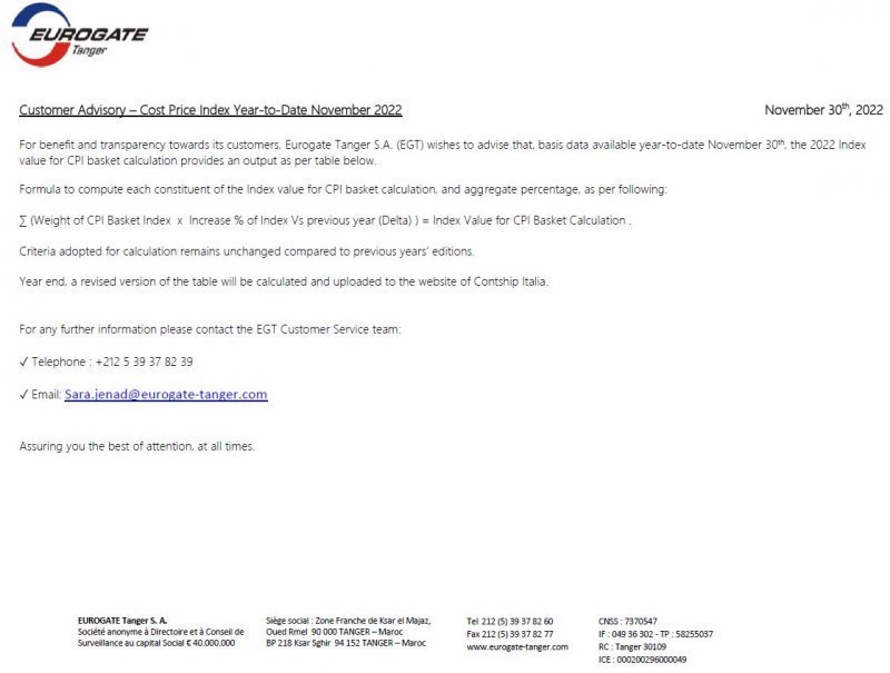 EGT_Customer Advisory - Cost Price Index _YTD_November_2022