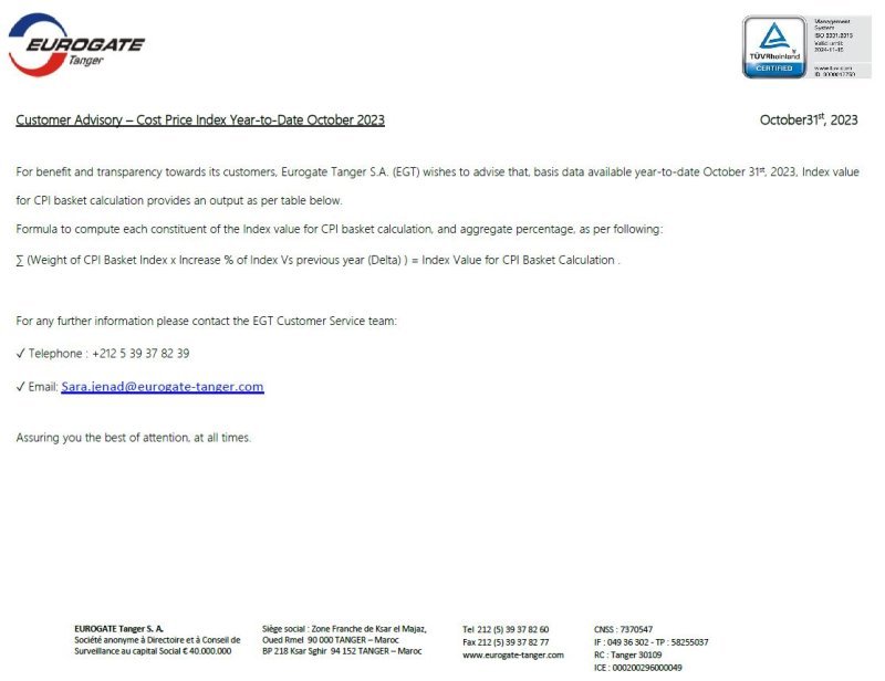 EGT_Customer Advisory - Cost Price Index _YTD_October_2023