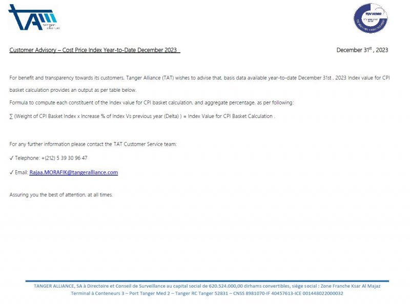 TAT_Customer Advisory - Cost Price Index _YTD_December_2023