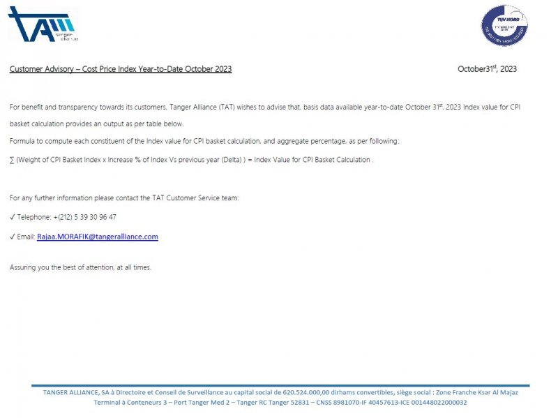 TAT_Customer Advisory - Cost Price Index _YTD_October_2023