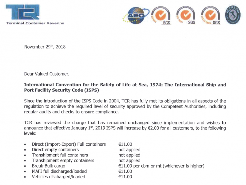 TCR Customer Advisory - ISPS 2019