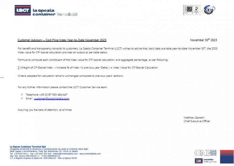 LSCT_Customer Advisory - Cost Price Index _YTD_November_2023